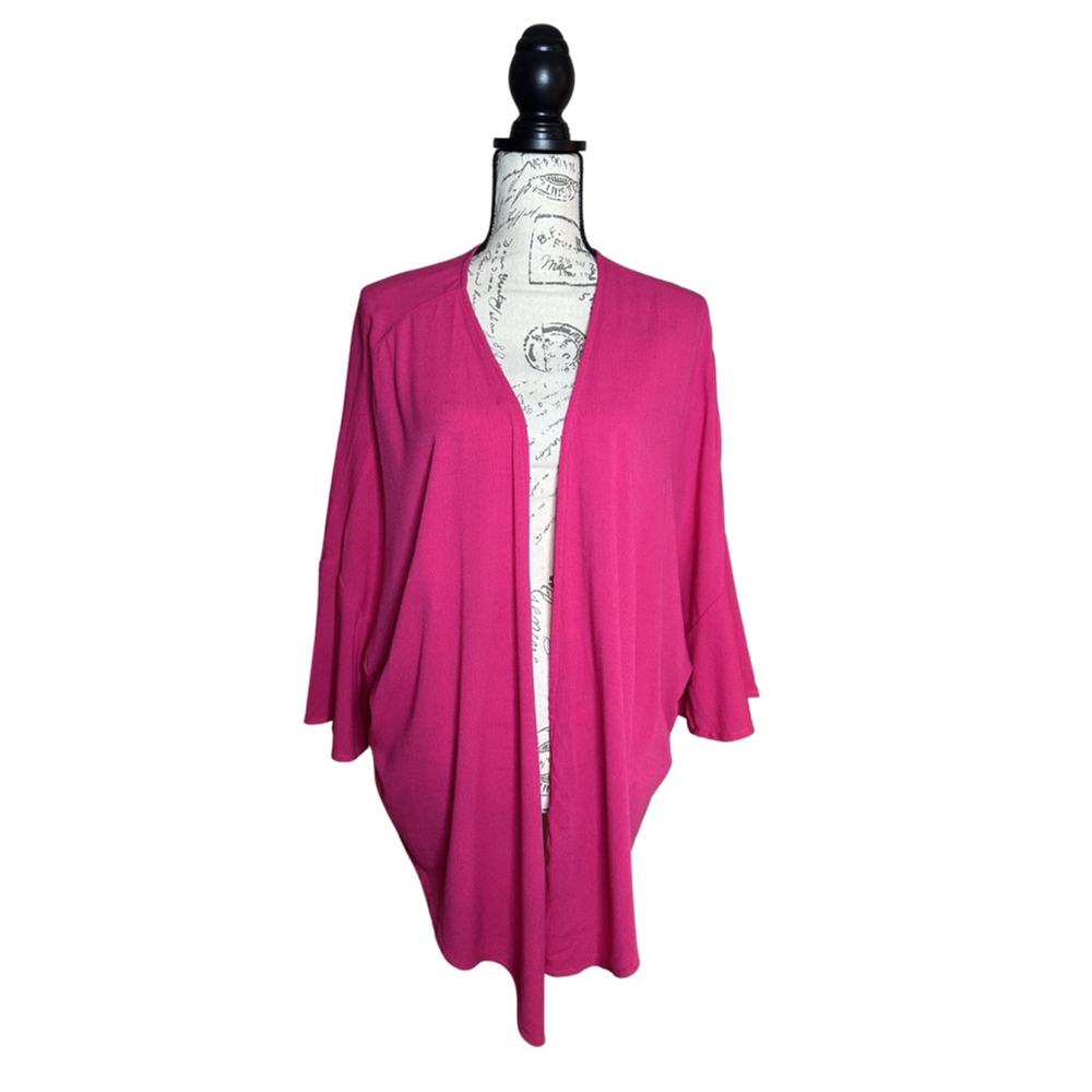 TORRID Size 0 Fuchsia Pink Gauze Tie Kimono with Bell Sleeves